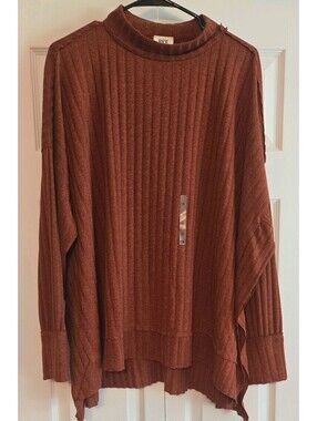 Nwt Bke Buckle Sz Xl Henna Mock Neck Womens Ribbed Oversized boxy